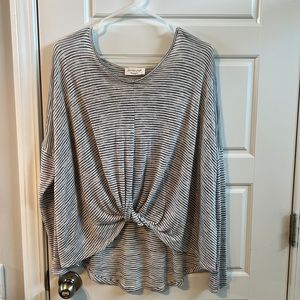 Striped long sleeve shirt with tie in the front